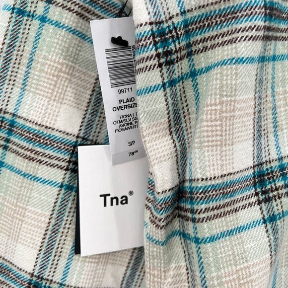 ARITZIA TNA Plaid Oversized Shirt Women S Cream Blue Fiona Button Up Shacket NEW - Picture 9 of 13